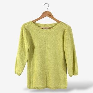 Coldwater Creek Green Sweater Top Size S Poly Cotton Crinkle Knit 3/4 Sleeve